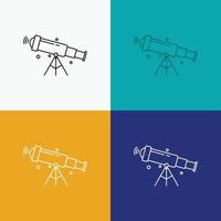 telescopio. astronomia. spazio. Visualizza. Ingrandisci icona al di sopra di vario sfondo. linea stile design. progettato per ragnatela e app. eps 10 vettore illustrazione