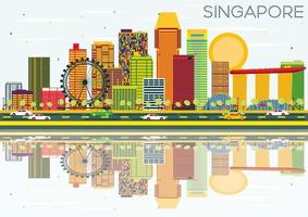 Singapore orizzonte con colore edifici, blu cielo e riflessi. vettore