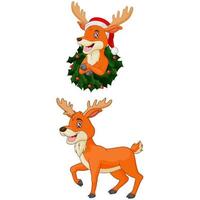 cartone animato Natale cervo indossare Santa cappello vettore