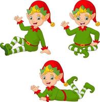 cartone animato Natale elfi nel diverso pose vettore