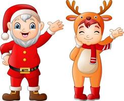 cartone animato Santa Claus con un' ragazza indossare cervo costumi