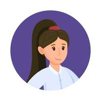 vettore illustrazione di avatar ragazza. simpatico sorridente donna con nero capelli. piatto icona su viola sfondo.