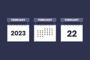 2023 calendario design febbraio 22 icona. 22 febbraio calendario orario, appuntamento, importante Data concetto. vettore