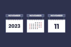 2023 calendario design novembre 11 icona. 11 ° novembre calendario orario, appuntamento, importante Data concetto. vettore