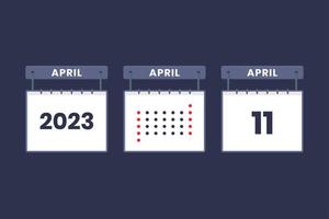 2023 calendario design aprile 11 icona. 11 ° aprile calendario orario, appuntamento, importante Data concetto. vettore