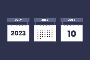 2023 calendario design luglio 10 icona. 10 ° luglio calendario orario, appuntamento, importante Data concetto. vettore