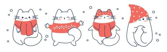disegnare divertente gatti per Natale e inverno vettore illustrazione personaggio collezione divertente gatti per Natale e nuovo anno. scarabocchio cartone animato stile.