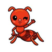 carino poco rosso formica cartone animato agitando mano vettore