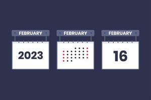 2023 calendario design febbraio 16 icona. 16 ° febbraio calendario orario, appuntamento, importante Data concetto. vettore