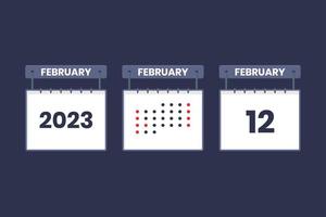 2023 calendario design febbraio 12 icona. 12 ° febbraio calendario orario, appuntamento, importante Data concetto. vettore