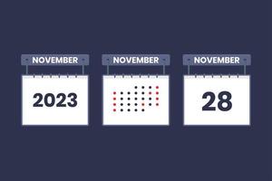 2023 calendario design novembre 28 icona. 28th novembre calendario orario, appuntamento, importante Data concetto. vettore