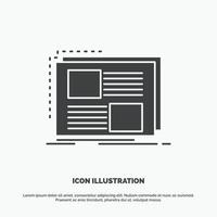 contenuto. design. telaio. pagina. testo icona. glifo vettore grigio simbolo per ui e ux. sito web o mobile applicazione
