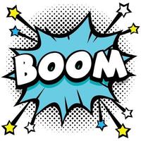 boom pop arte comico discorso bolle libro suono effetti vettore