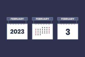 2023 calendario design febbraio 3 icona. 3 ° febbraio calendario orario, appuntamento, importante Data concetto. vettore