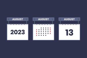2023 calendario design agosto 13 icona. 13 ° agosto calendario orario, appuntamento, importante Data concetto. vettore