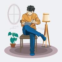 hygge stile di vita illustrazione. godere lettura libri vettore illustrazione professionista Scarica