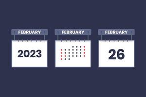 2023 calendario design febbraio 26 icona. 26th febbraio calendario orario, appuntamento, importante Data concetto. vettore