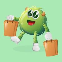 carino verde mostro contento shopping vettore