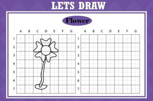 disegnare carino fiore. griglia copia foglio di lavoro. educativo bambini gioco. disegno attività per bambini piccoli e bambini. vettore vacanza disegno pratica foglio di lavoro.