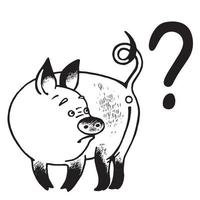disegno di un' maiale con un' domanda di il senso di suo vita. vettore