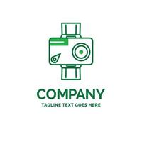 telecamera. azione. digitale. video. foto piatto attività commerciale logo modello. creativo verde marca nome design. vettore