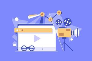 creare video soddisfare e rendere soldi, piatto design video blog concetto vettore