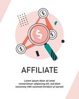 affiliato marketing schema concetto vettore illustrazione. piatto attività commerciale commerciale e annuncio pubblicitario strategia utilizzando SEO