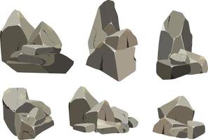 collezione di pietre di vario forme e cespugli.costiera ciottoli, ciottoli, ghiaia, minerali e geologica formazioni.roccia frammenti, massi e edificio Materiale. vettore