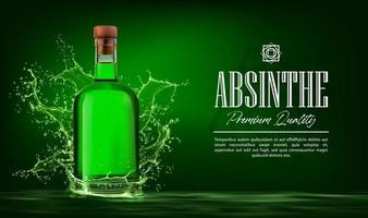 Assenzio alcool liquore bottiglia con verde spruzzo vettore