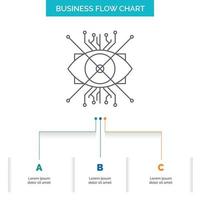 ar. aumento. cibernetico. occhio. lente attività commerciale flusso grafico design con 3 passi. linea icona per presentazione sfondo modello posto per testo vettore