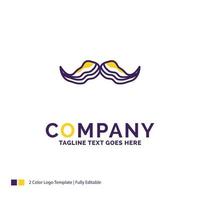 azienda nome logo design per baffi. fricchettone. movember. maschio. uomini. viola e giallo marca nome design con posto per slogan. creativo logo modello per piccolo e grande attività commerciale. vettore