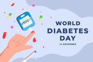 vettore piatto design mondo diabete giorno sfondo illustrazione con mano e medicina