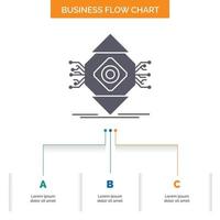 ubicomp. informatica. onnipresente. computer. concetto attività commerciale flusso grafico design con 3 passi. glifo icona per presentazione sfondo modello posto per testo. vettore