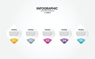 elementi per orizzontale infografica. presentazione e grafico. passaggi o processi. opzioni numero flusso di lavoro modello disegno.5 passi. vettore