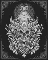 illustrazione demone cranio con antico incisione stile Perfetto per t camicia, felpa, giacca, manifesto vettore
