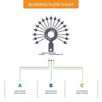 dati. informazione. informativo. Rete. recupero attività commerciale flusso grafico design con 3 passi. glifo icona per presentazione sfondo modello posto per testo. vettore