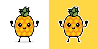 ananas carino kawaii cartone animato vettore icona concetto. piatto illustrazione stile per manifesto, opuscolo, ragnatela, mascotte, etichetta, logo e icona.