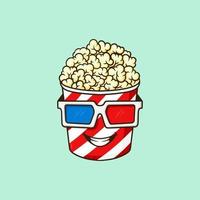 Popcorn portafortuna cartone animato illustrazione orologio 3d film vettore