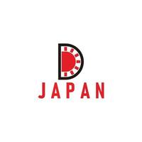 lettera d sole raggi Giappone rosso simbolo geometrico design logo vettore