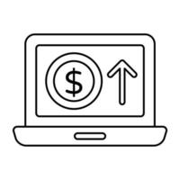 dollaro moneta dentro computer portatile, concetto di in linea i soldi icona vettore
