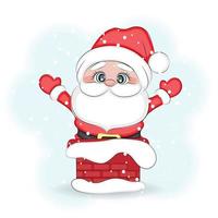 carino cartone animato Santa Claus arriva su di il camino vettore illustrazione