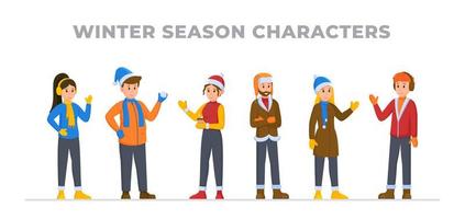 vettore illustrazione di personaggi nel inverno isolato su un' bianca sfondo. impostato di cartone animato persone indossare inverno Abiti.
