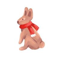 carino carino coniglio nel un' rosso sciarpa vettore