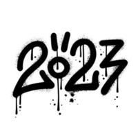 spruzzato 2023 etichetta urbano graffiti con overspray nel nero al di sopra di bianca. vettore strutturato illustrazione con astratto coniglio.
