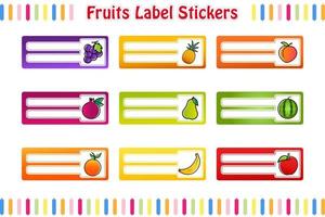 frutta etichette adesivi, scuola nome etichette, rettangolare etichette colore vettore isolato illustrazione