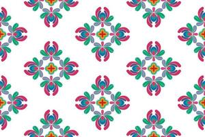 ikat etnico senza soluzione di continuità modello decorazione design. azteco tessuto tappeto boho mandala tessile arredamento sfondo. tribale nativo motivo ornamenti ikkat tradizionale ricamo vettore ungherese polacco moravia