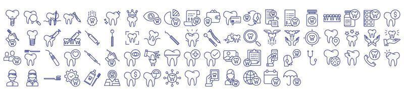 collezione di icone relazionato per dentale clinica e ortodontico, Compreso icone piace dente, medicinale, igiene e di più. vettore illustrazioni, pixel Perfetto