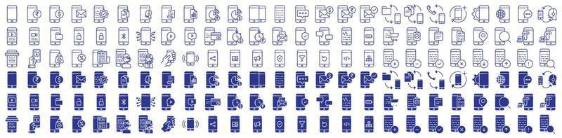 collezione di icone relazionato per mobile applicazione e sviluppo, Compreso icone piace mobile Telefono, pagamento, impostazioni, Tech supporto e di più. vettore illustrazioni, pixel Perfetto