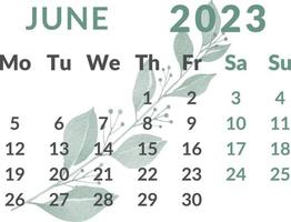 calendario 2023 anno mese giugno. vettore