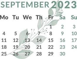 calendario 2023 anno mese settembre. vettore